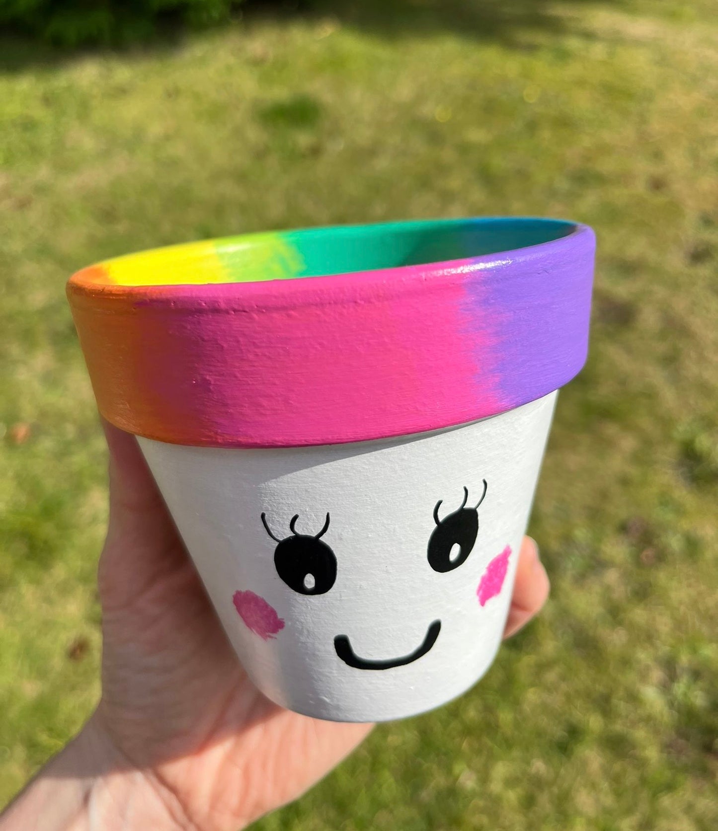 SMILEY FACE: terracotta pot custom painted