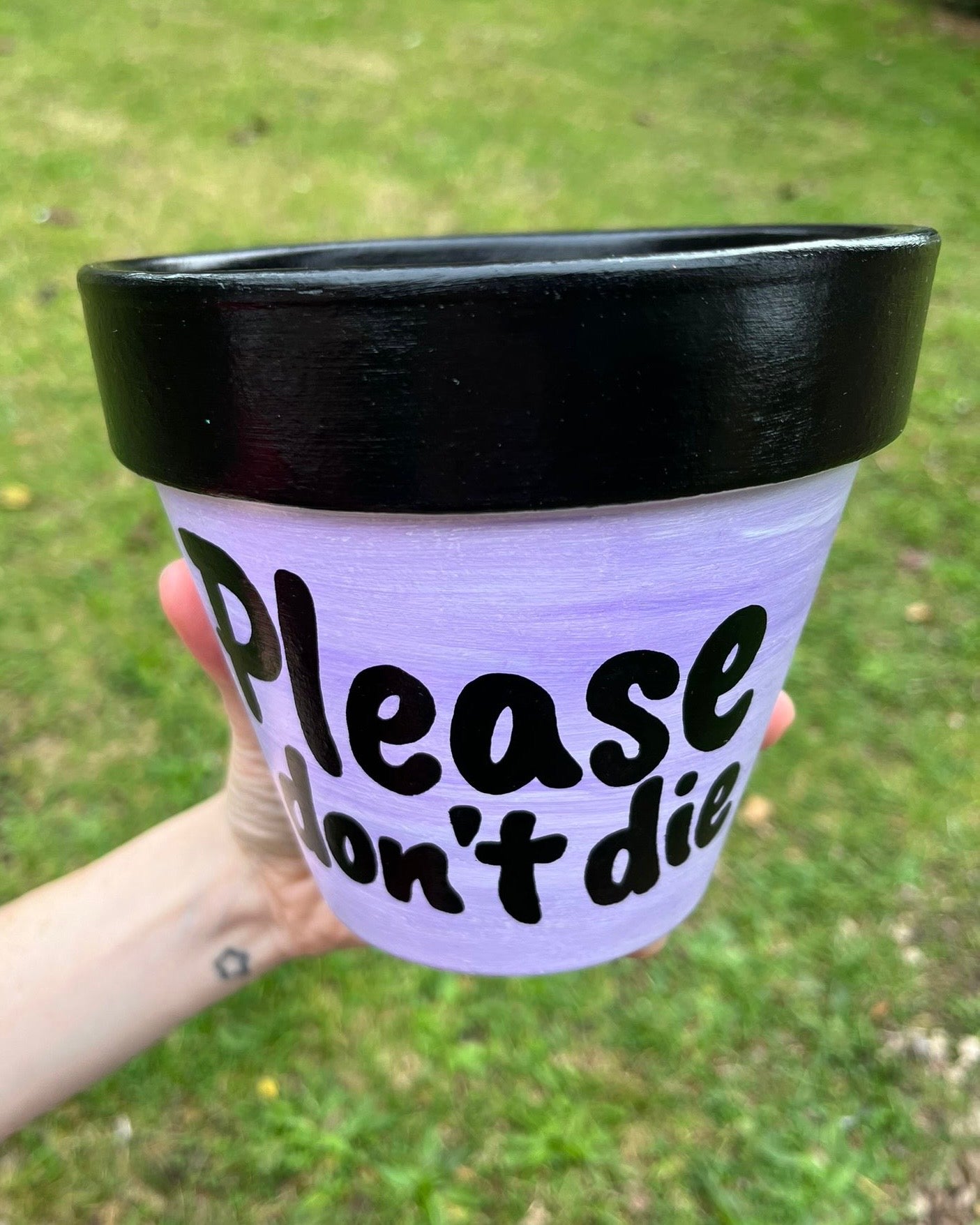 PLEASE DON'T DIE: terracotta pot custom painted