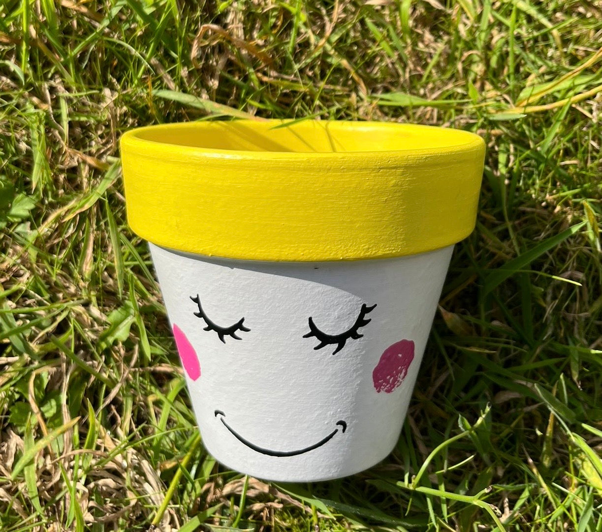 SMILEY FACE: terracotta pot custom painted