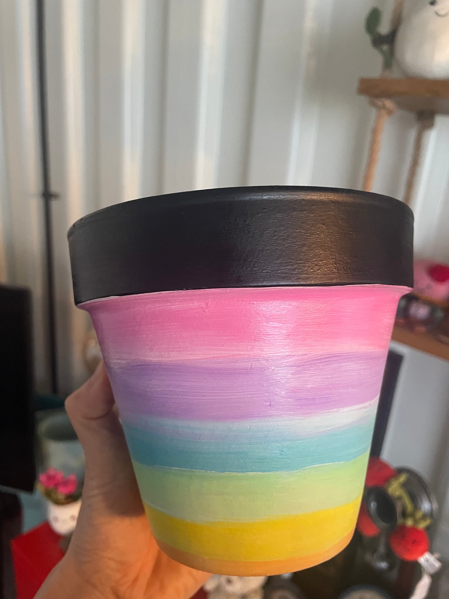 Rainbow and black (no words) terracotta pot