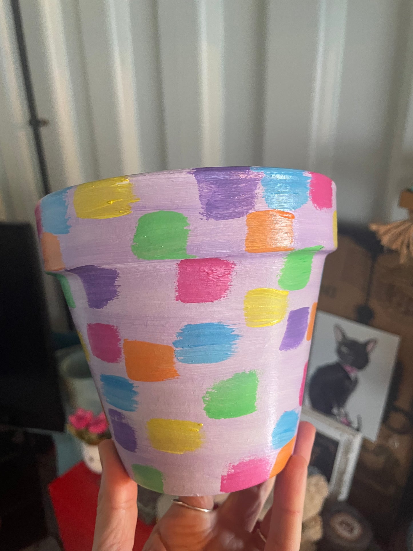 Brushstoke painted (no words) terracotta pot