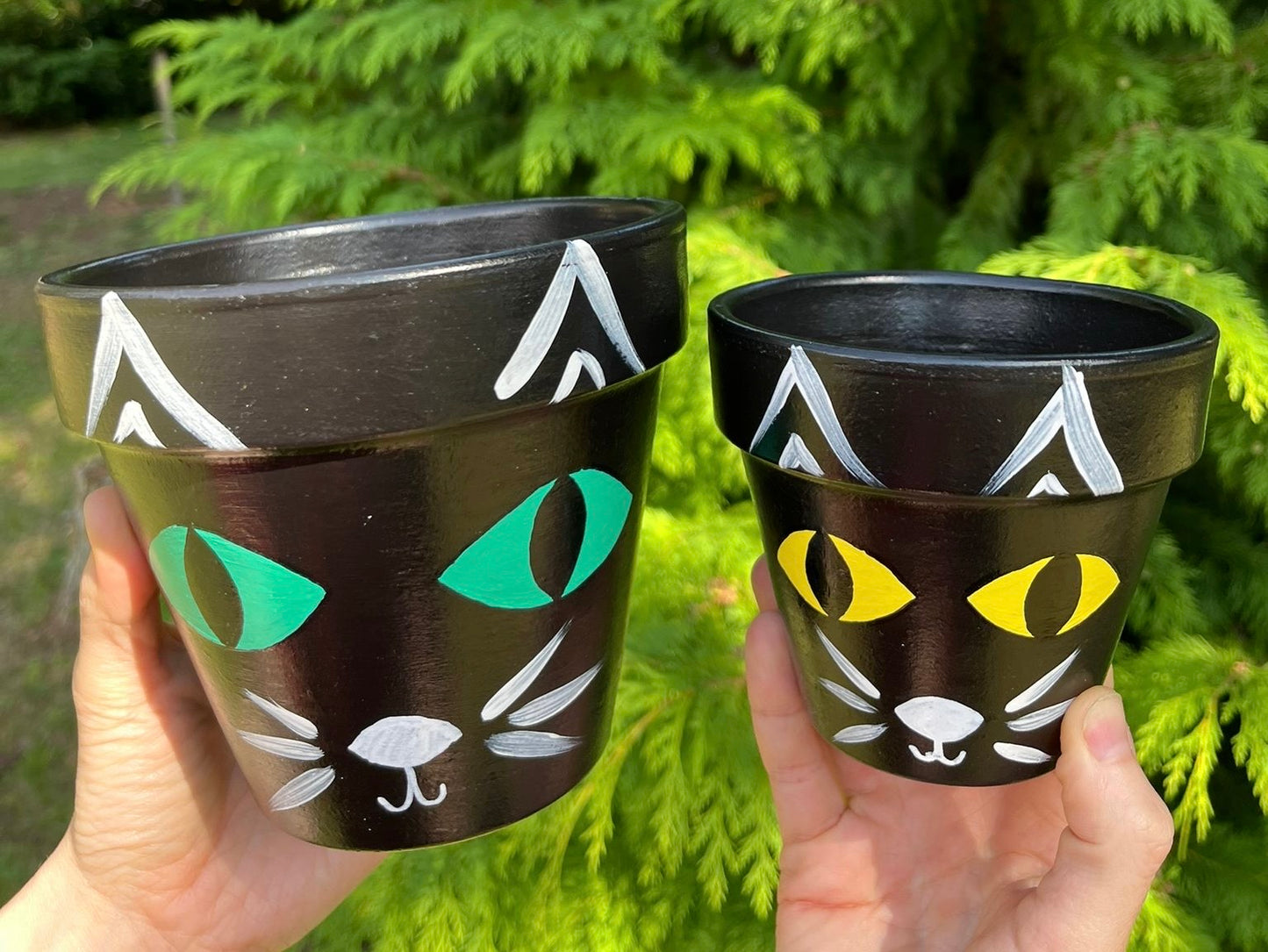 BLACK CAT: terracotta pot custom painted