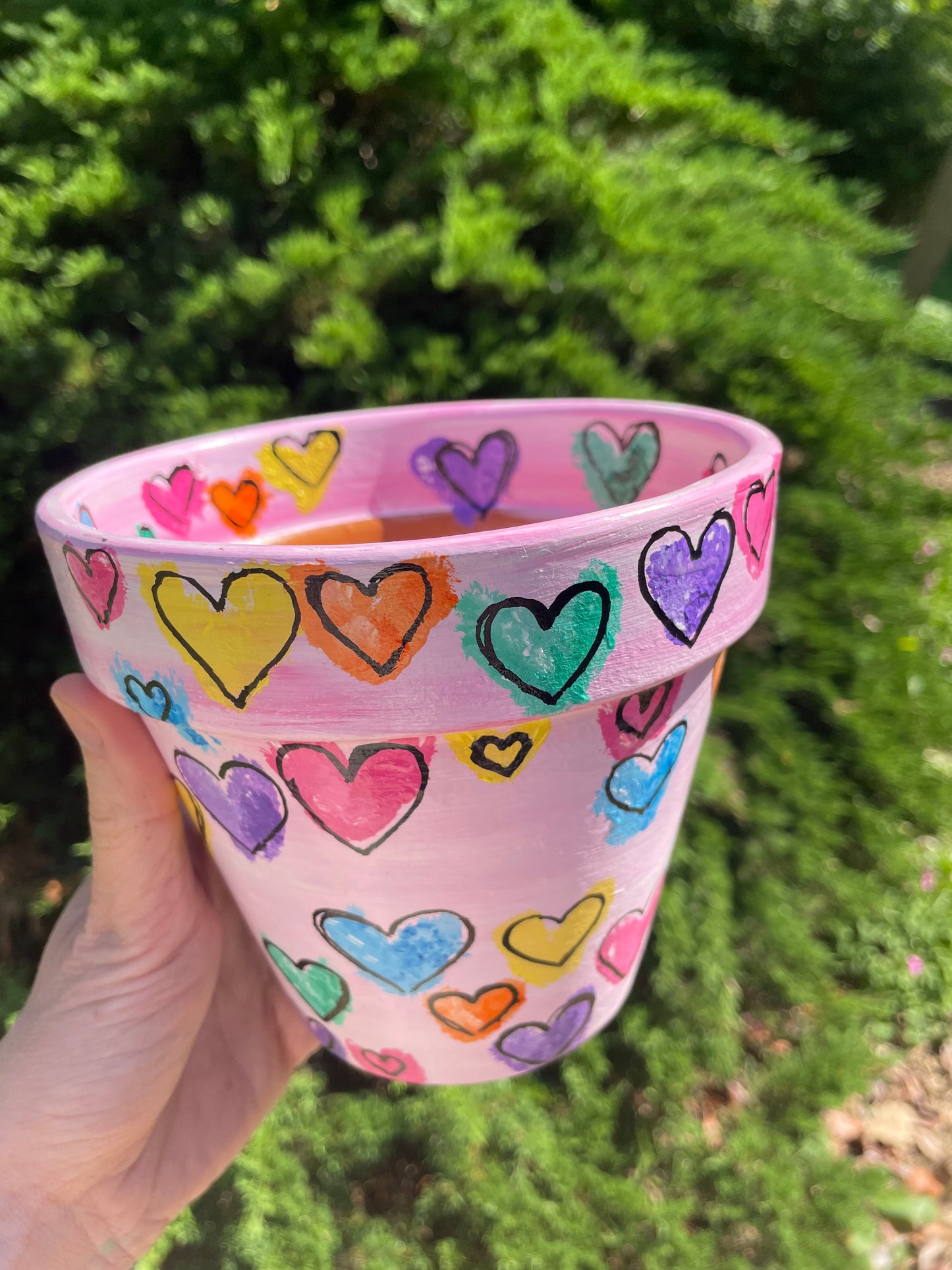HEARTS: terracotta pot custom painted