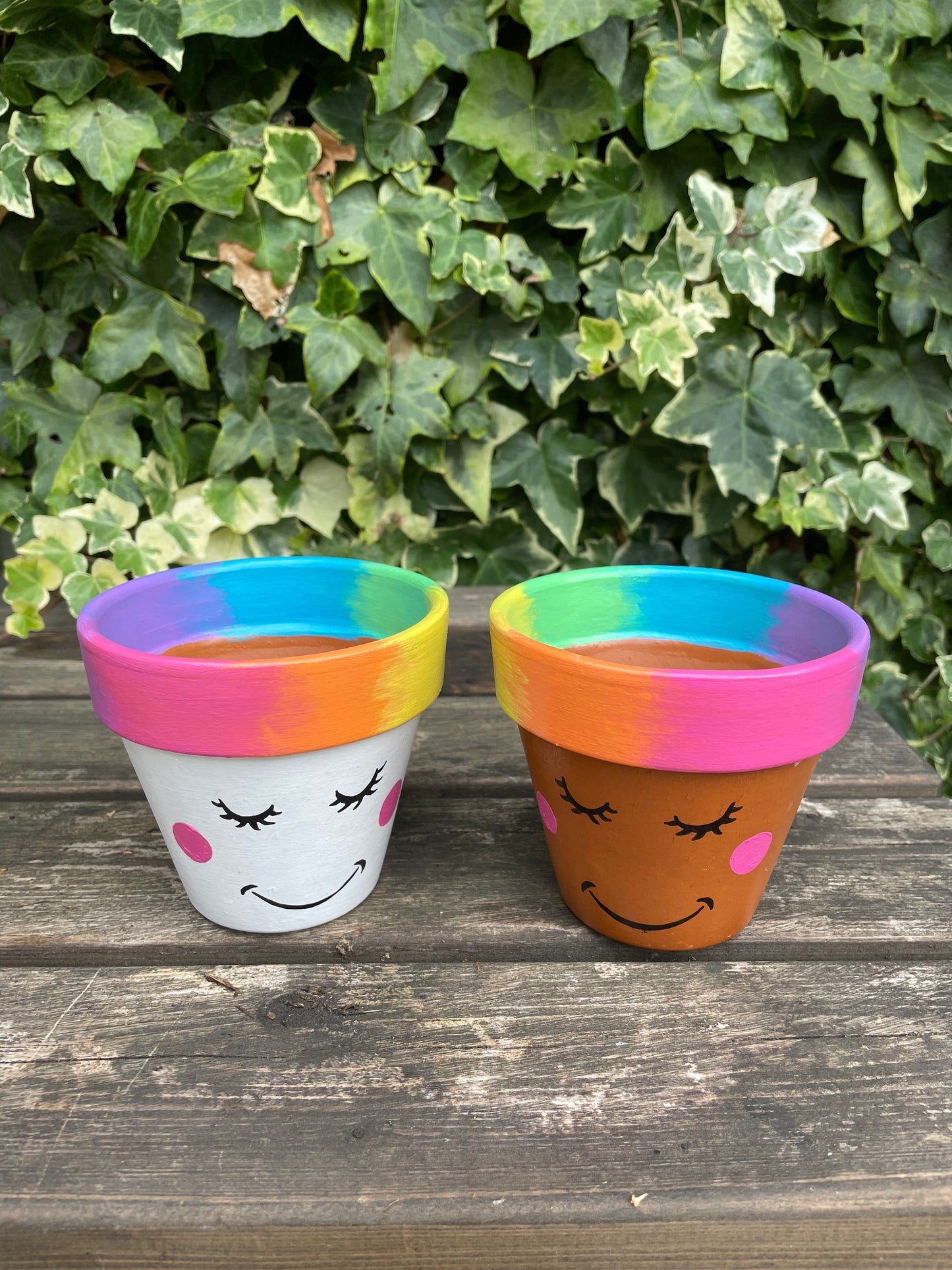 SMILEY FACE: terracotta pot custom painted