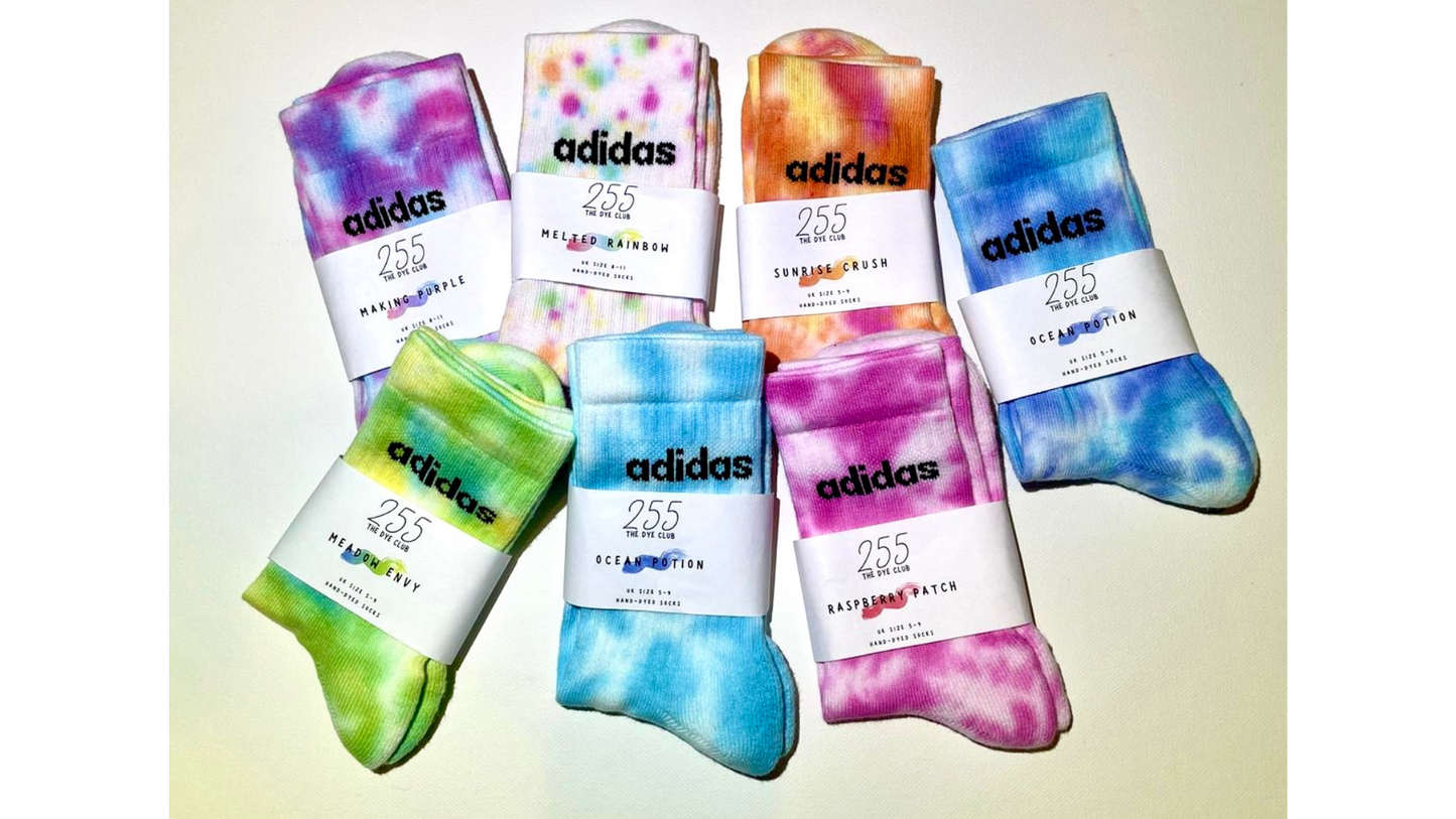 Hand-dyed Adidas socks MELTED RAINBOW