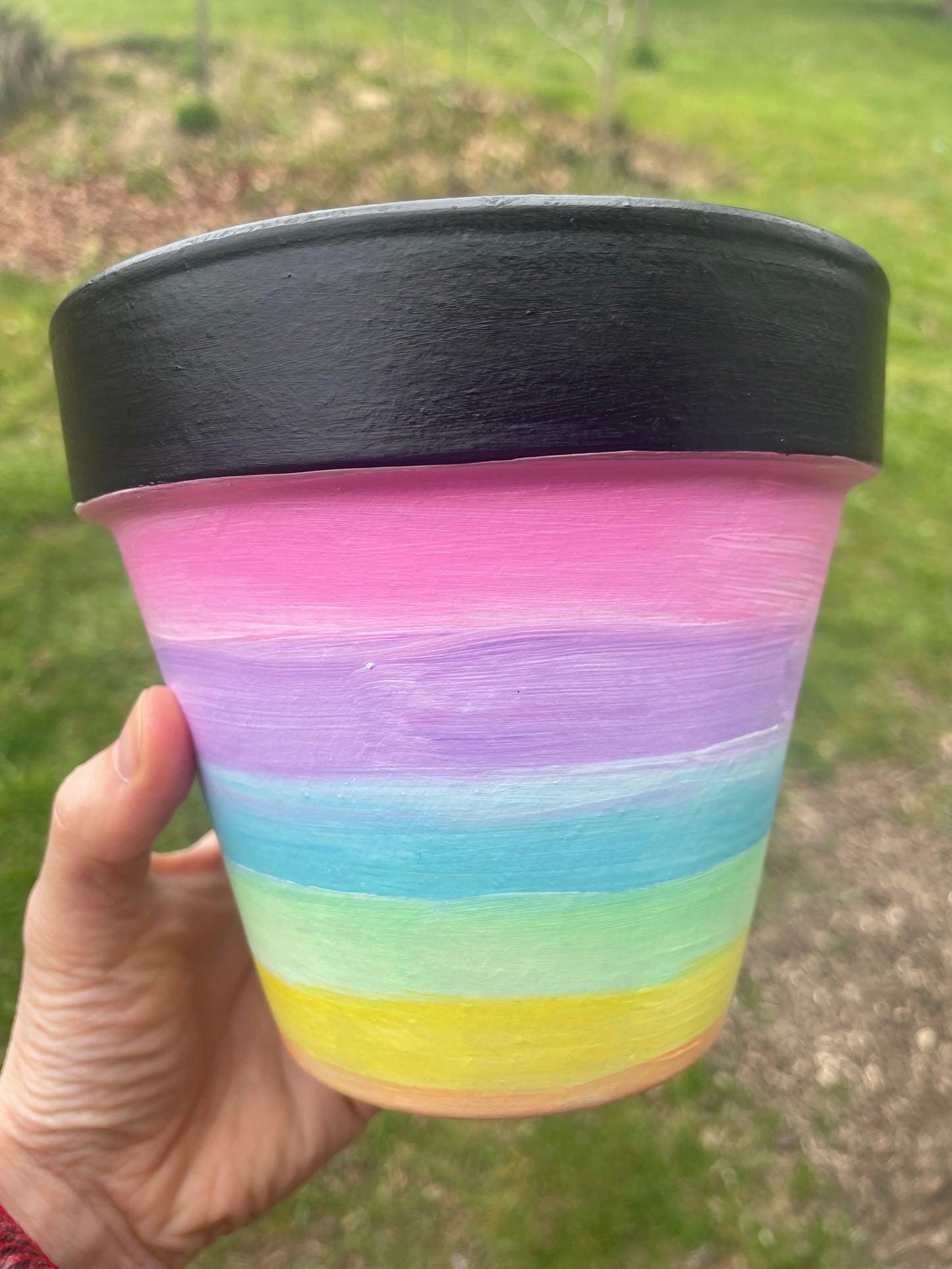 Rainbow and black (no words) terracotta pot