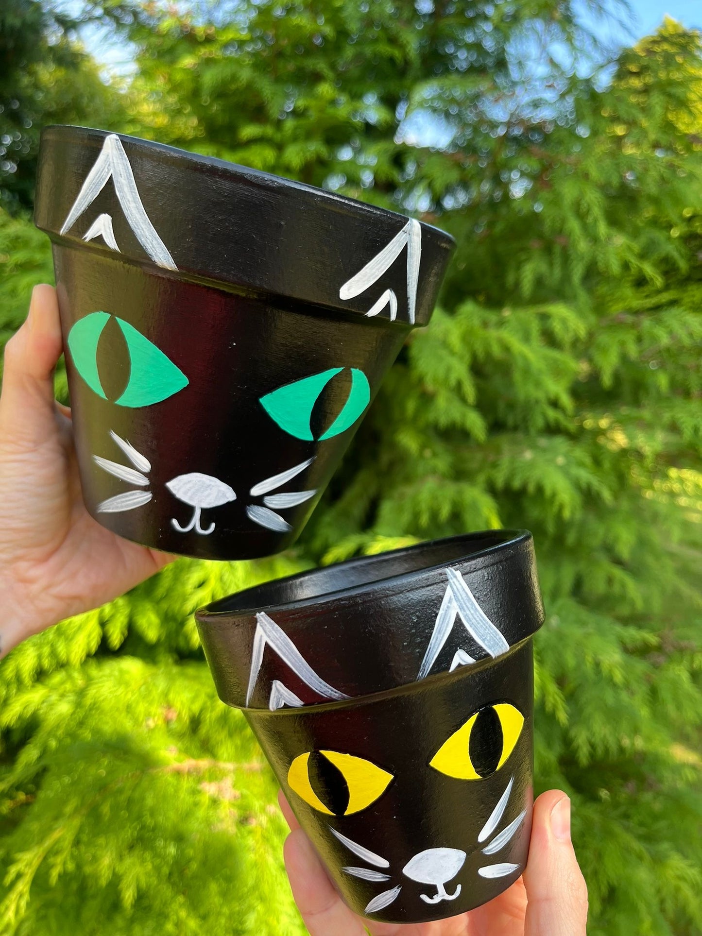 BLACK CAT: terracotta pot custom painted