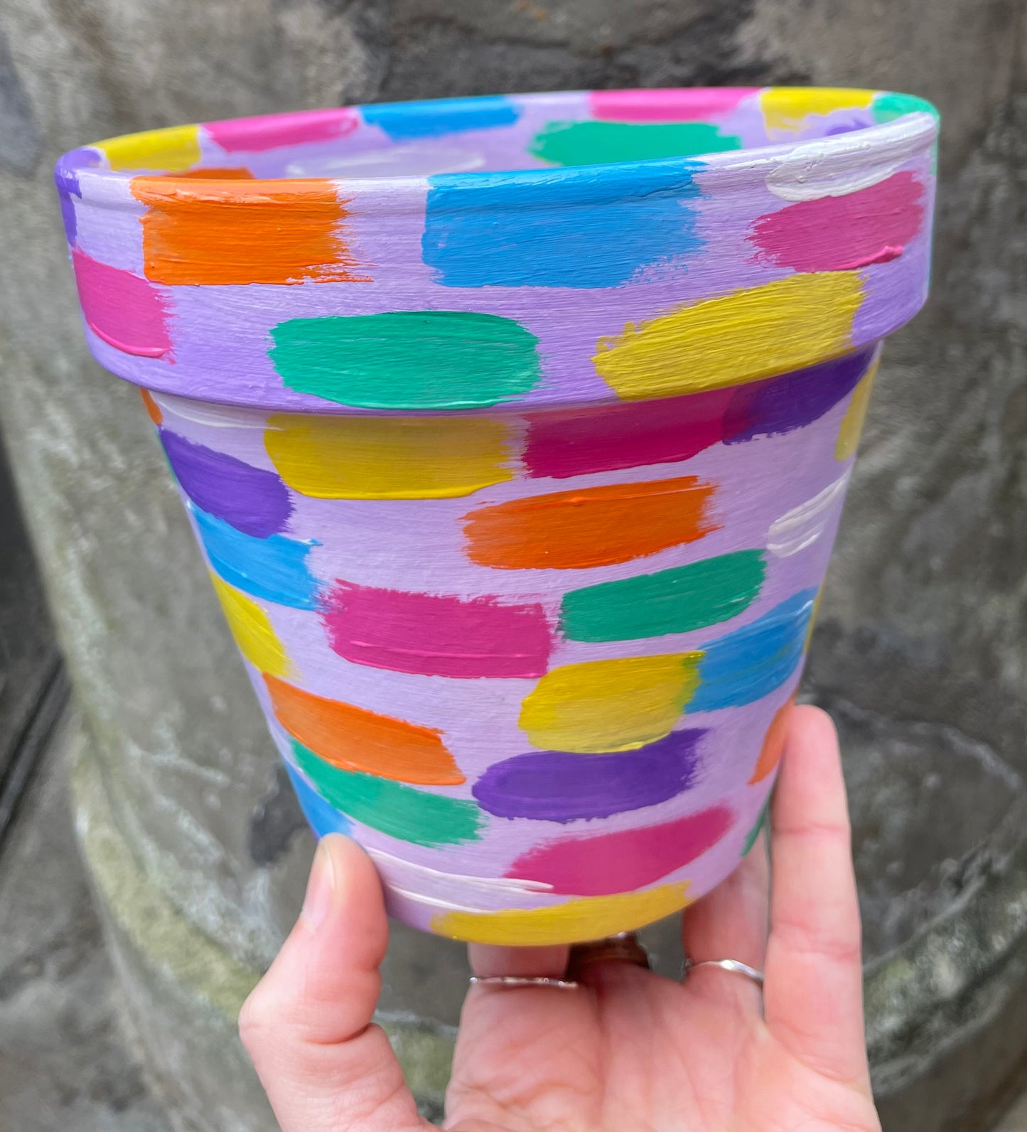 Brushstoke painted (no words) terracotta pot