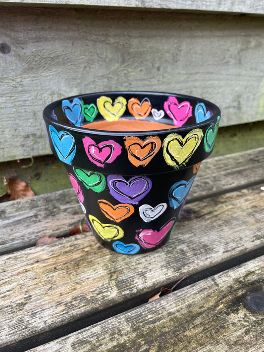 HEARTS: terracotta pot custom painted
