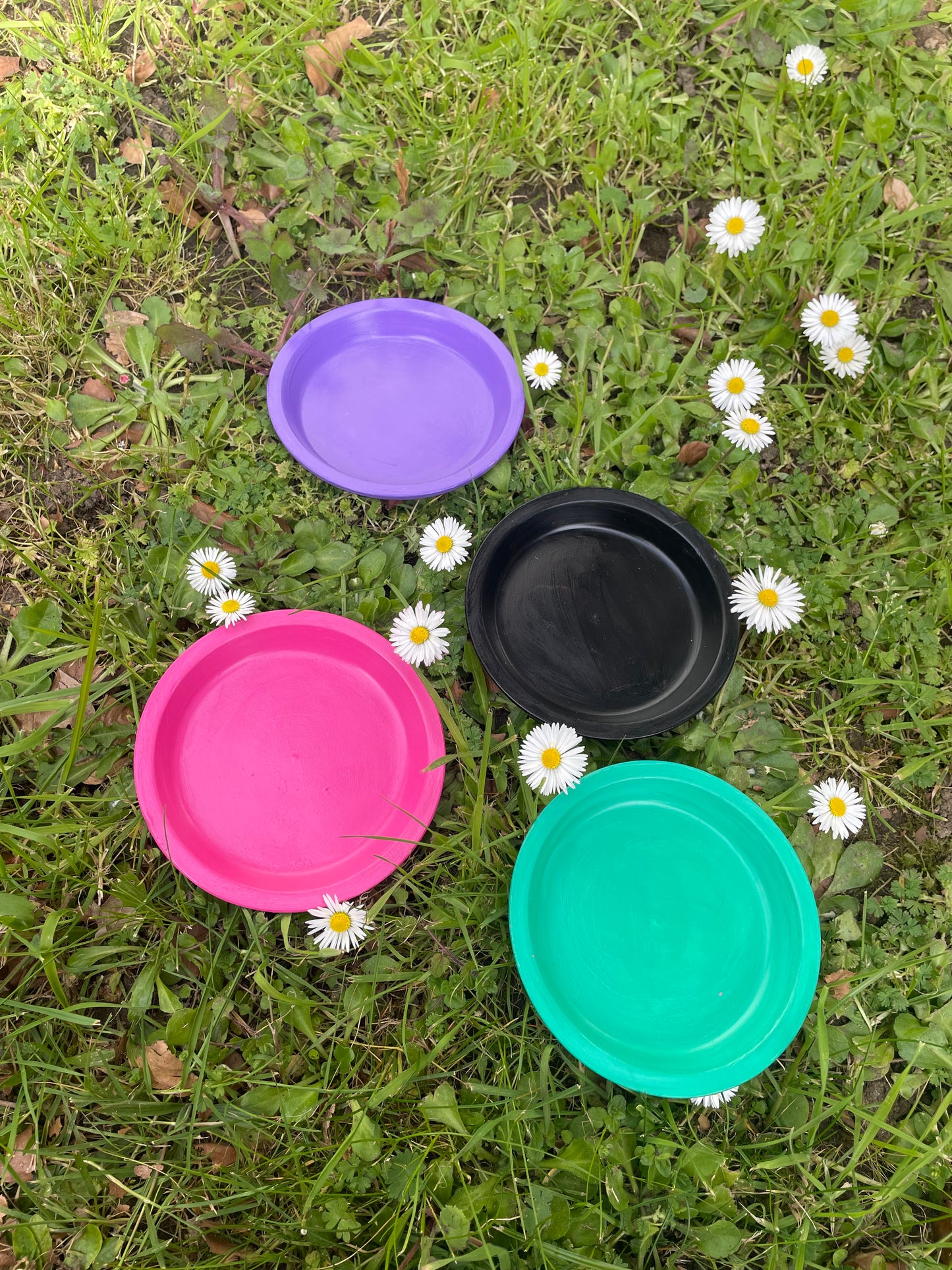 Plant pot saucers painted terracotta