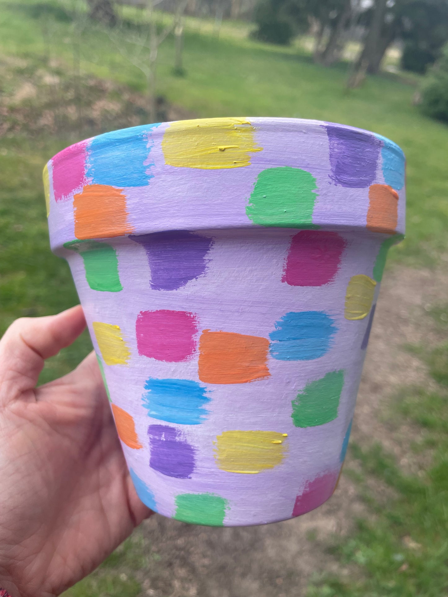 Brushstoke painted (no words) terracotta pot