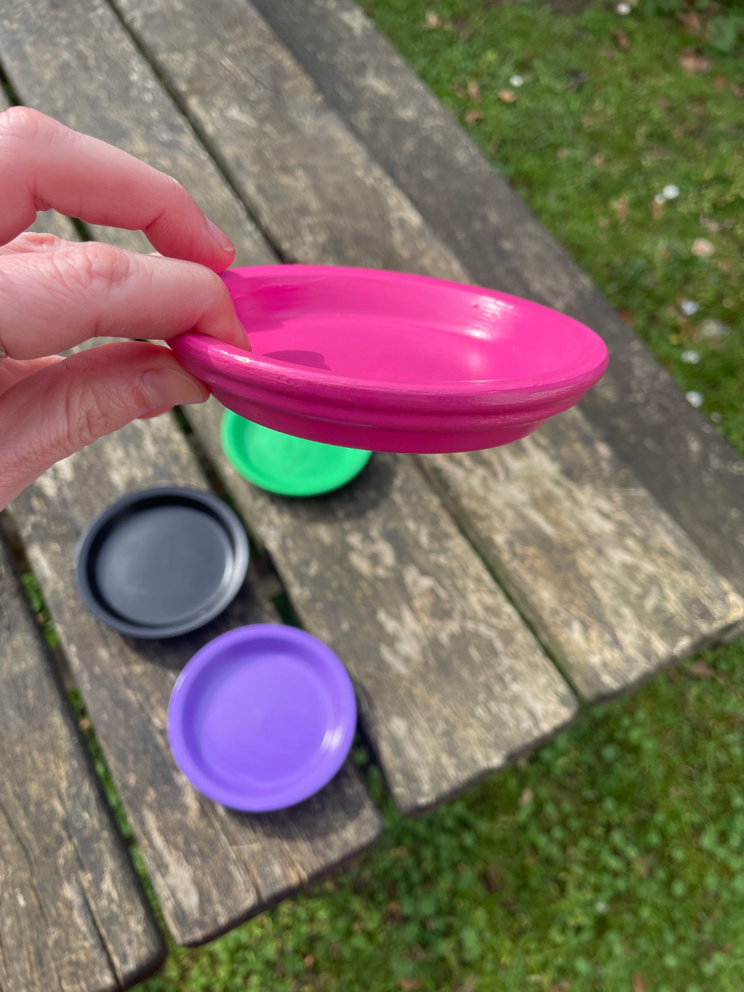 Plant pot saucers painted terracotta