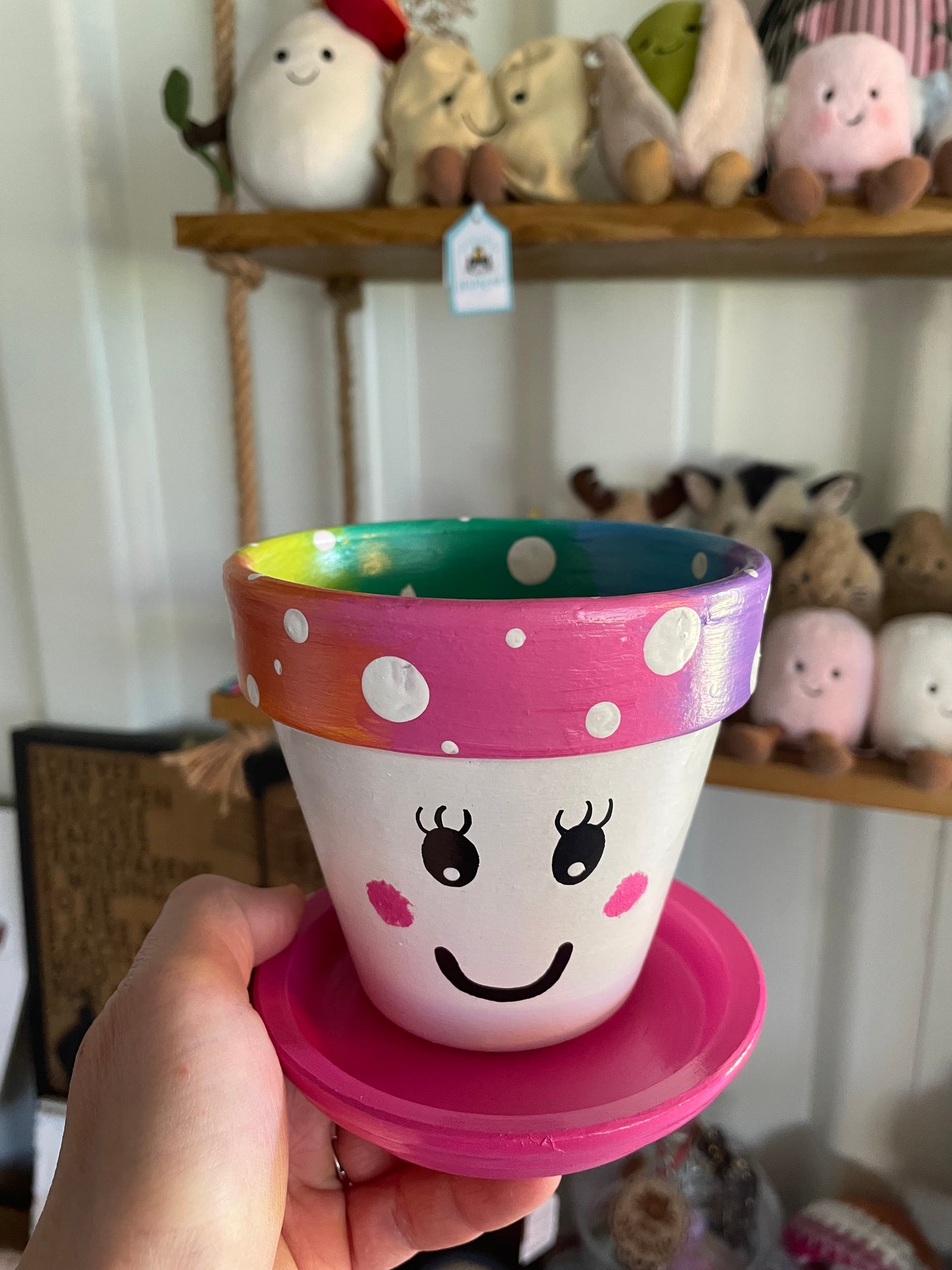 MUSHROOM: terracotta pot custom painted