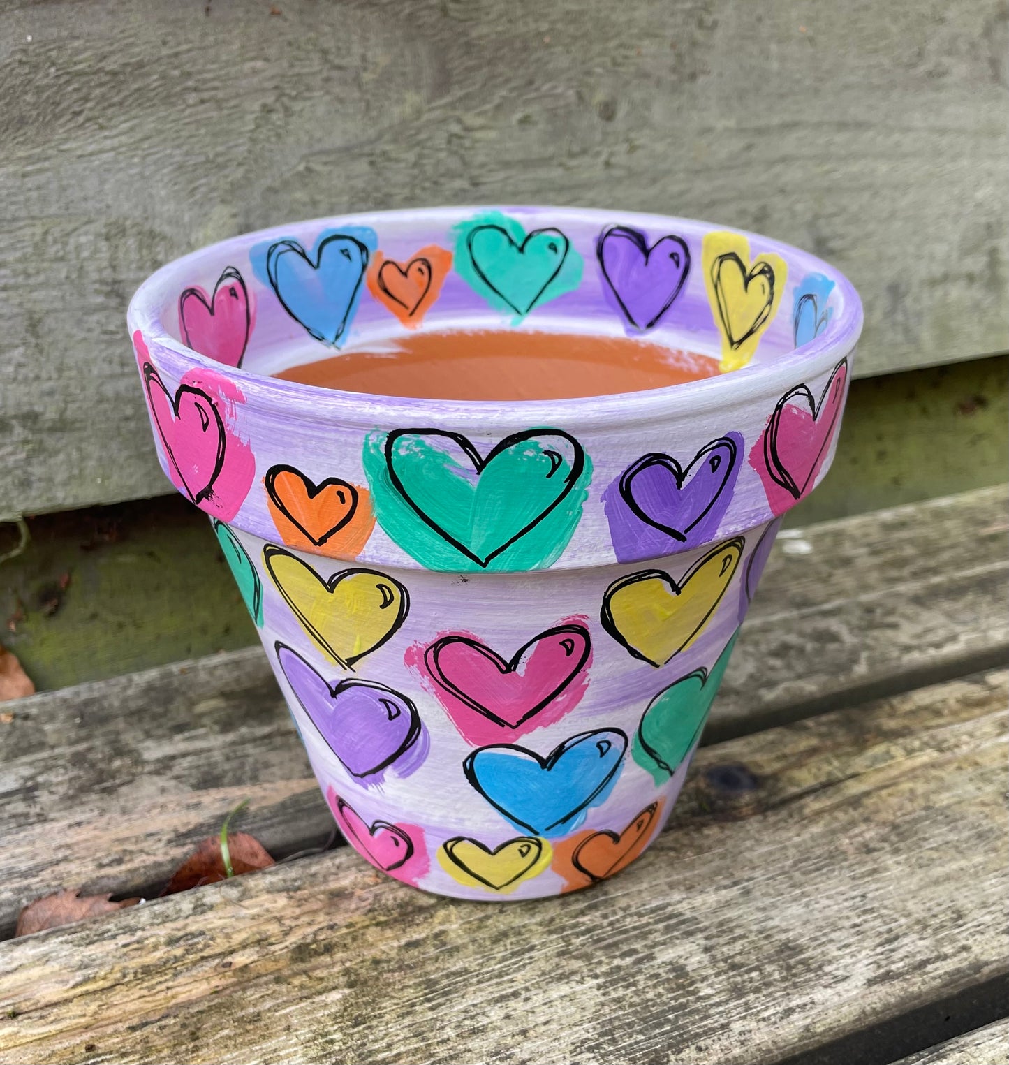 HEARTS: terracotta pot custom painted