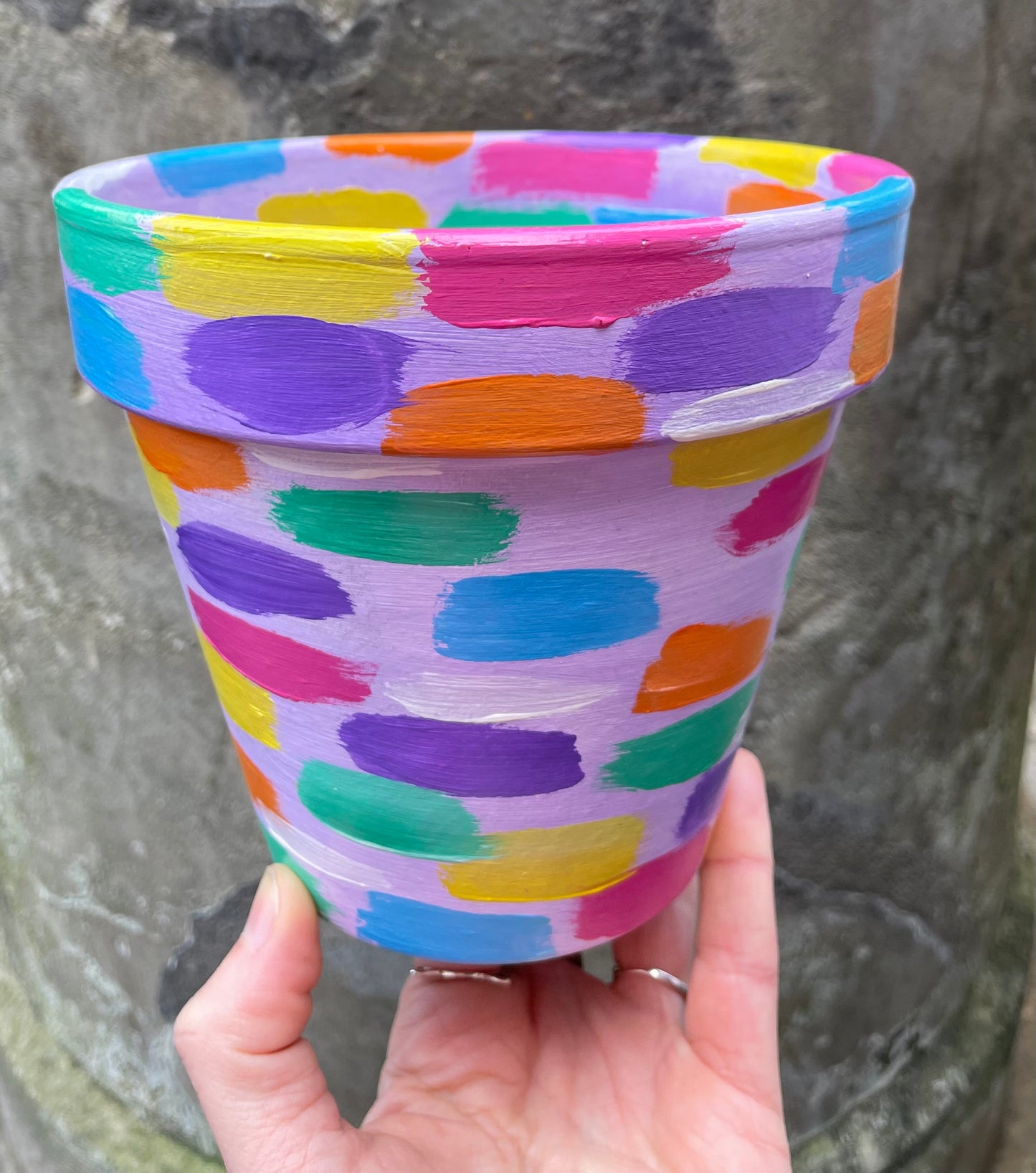 Brushstoke painted (no words) terracotta pot