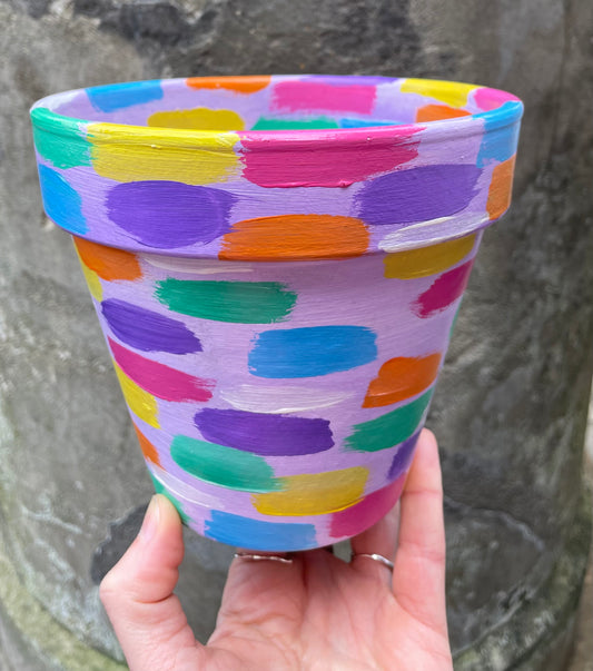 Brushstoke painted (no words) terracotta pot