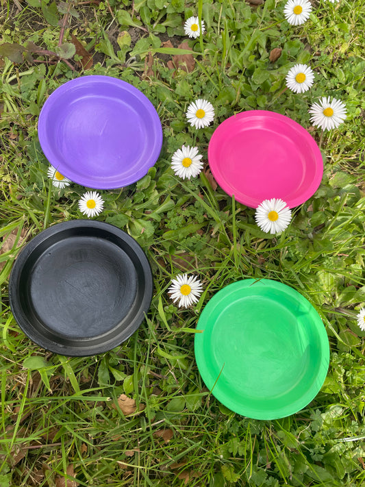 Plant pot saucers painted terracotta